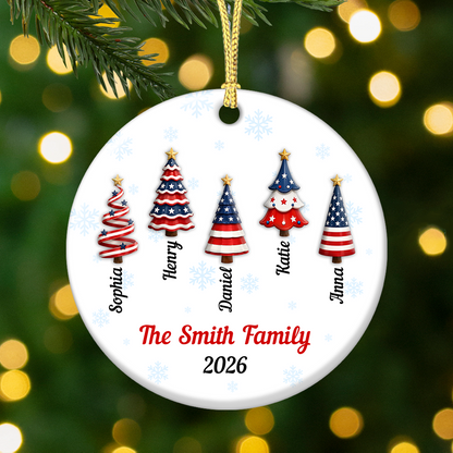 America 250 Christmas Ornament with Family Names - Real 3D Ceramic Ornament