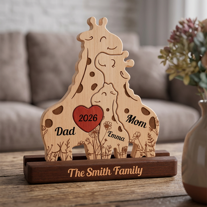 Personalized Giraffe Family Puzzle - Custom Wooden Name Puzzle