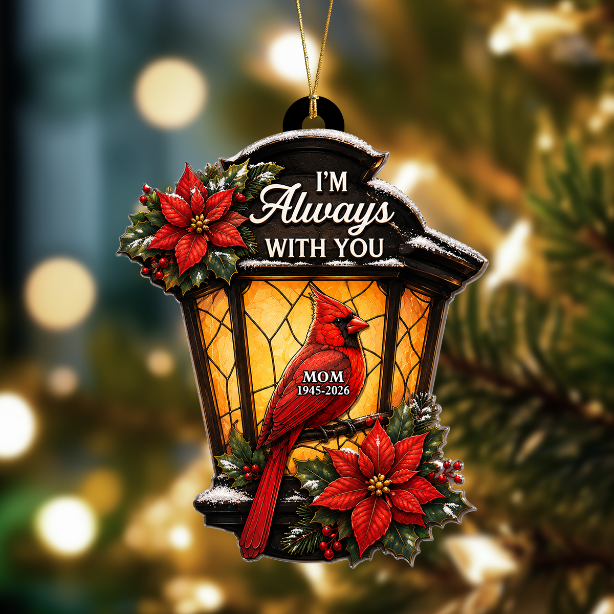 Memorial Cardinal Lantern Always With You - 3D Relief Ornament