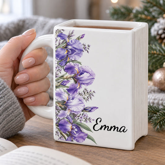 Flowers Month Book Lovers Shaped Mug - Personalized Name Gifts - Best Friend, Christmas & Birthday Friendship Keepsake Gift
