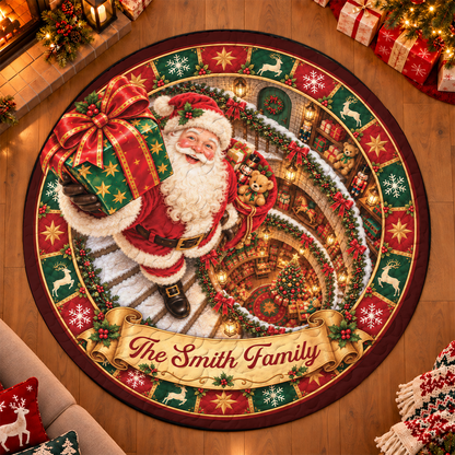 Sweet Holiday Joy Starts Here Family Shaped Doormat - Personalized Christmas Decor 3D Round Rug