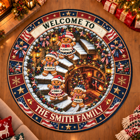 USA Family Shaped Doormat - Personalized Christmas Decor 3D Round Rug
