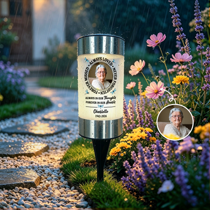 Custom Photo Solar Garden Light - Personalized Memorial Sympathy Gifts For Loss Of Mom, Dad - Always Loved