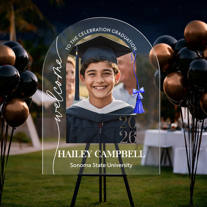 Modern Bow Congrats 2026 Graduation - Personalized Graduation Welcome Sign - Custom Acrylic Celebration Sign