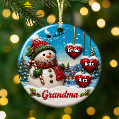 Grandma Snowman - 3D Relief Ornament