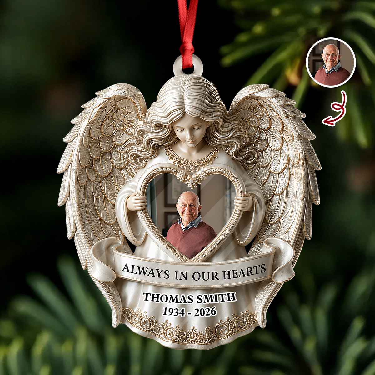 Angel Among Us Upload Photo Memorial - 3D Relief Ornament
