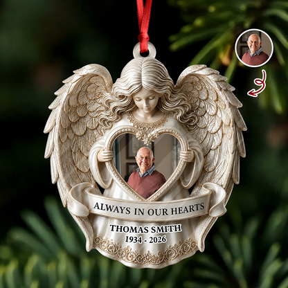 Angel Among Us Upload Photo Memorial - 3D Relief Ornament