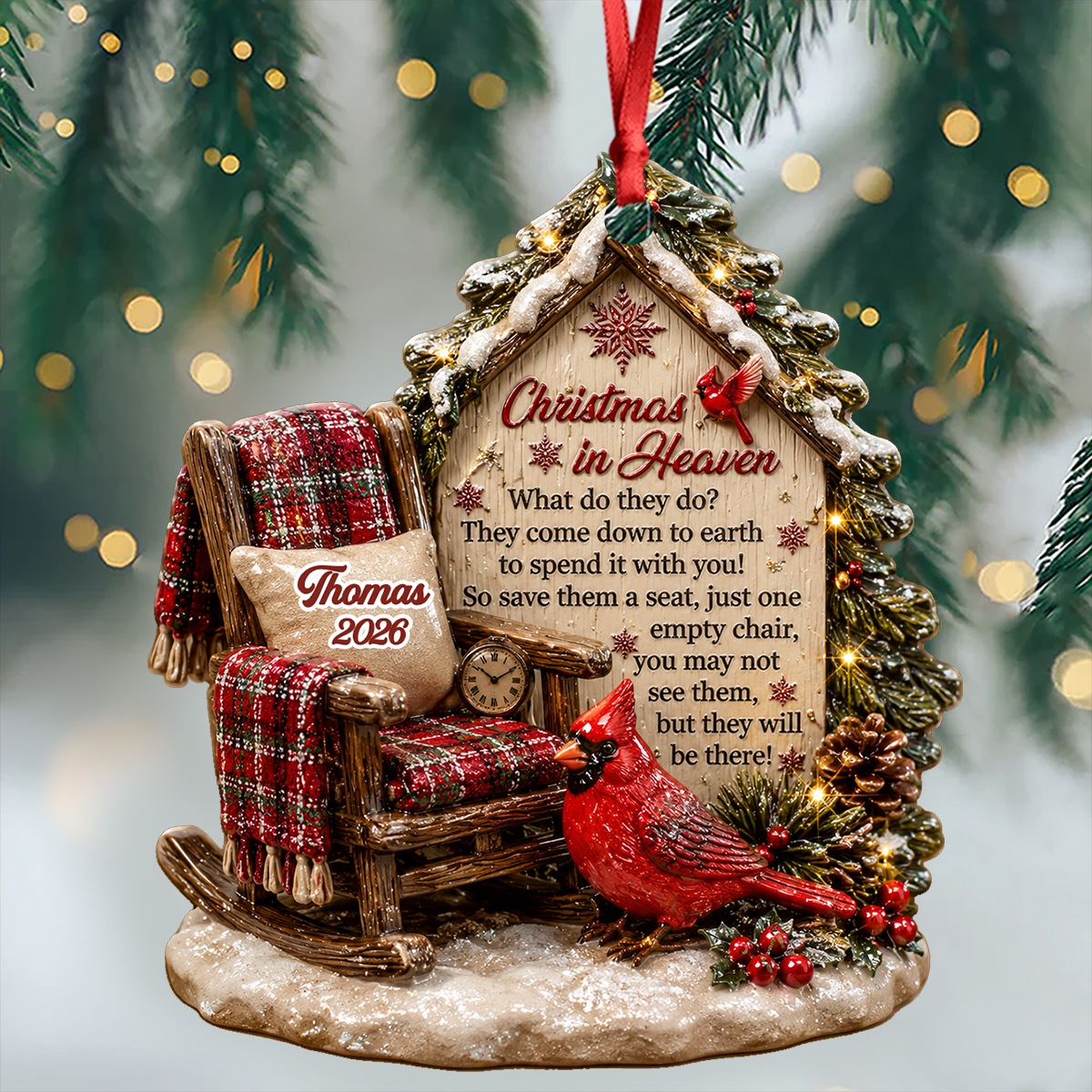 3D Memorial Chair On Christmas - 3D Relief Ornament