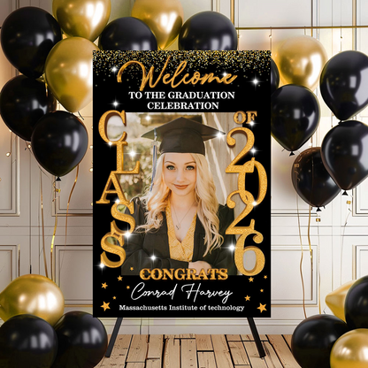 Class Of 2026 Glitter Graduation Welcome Sign - Custom Photo Welcome Sign
