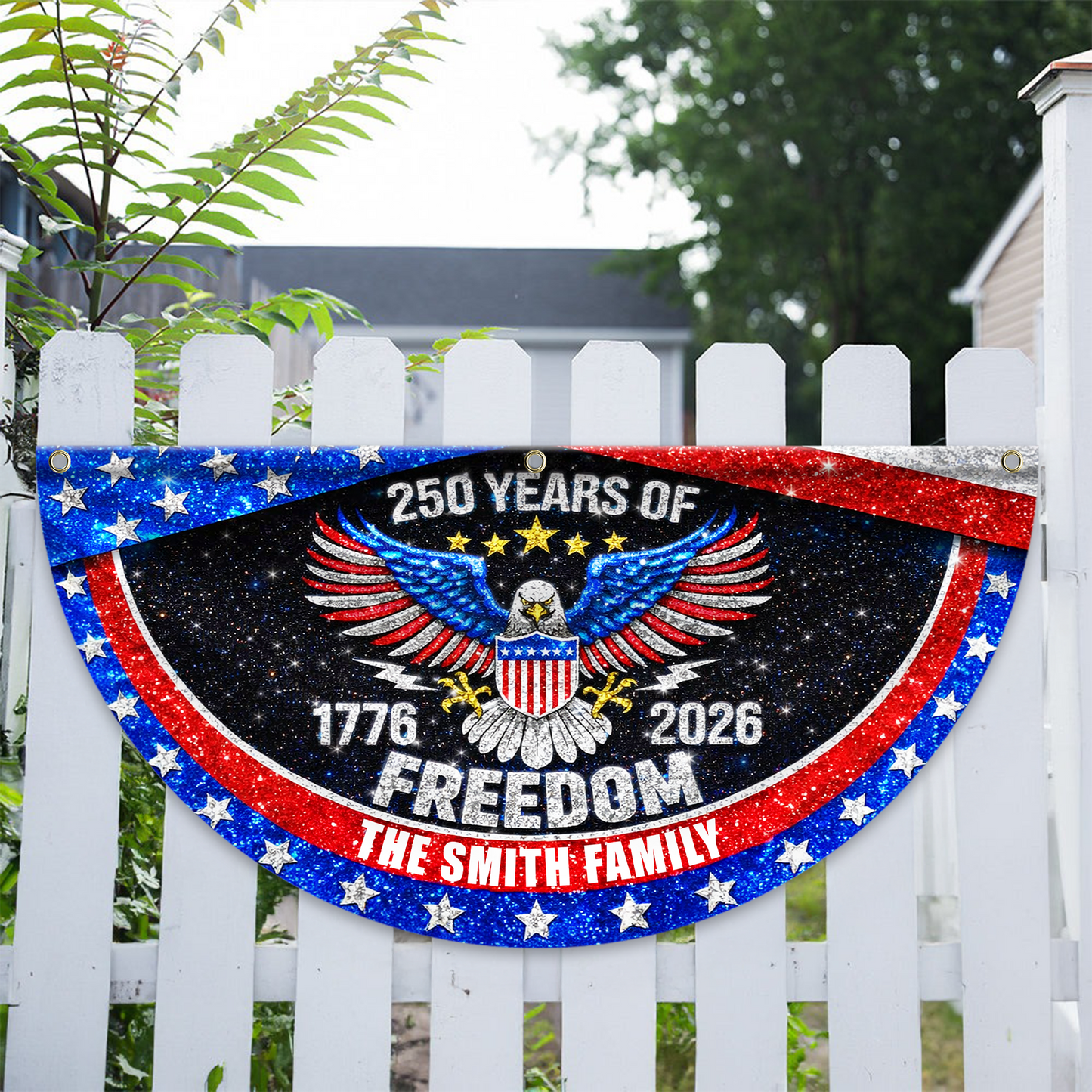 250 Years Of Freedom Fan Flag - Custom Family Name Non-Pleated Fan Flag