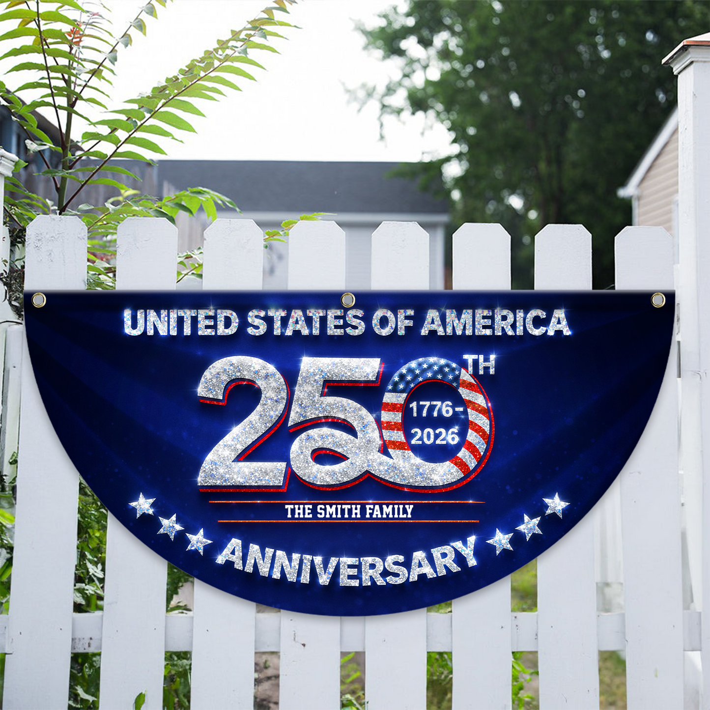 250 Years Of Freedom Glitter Fan Flag - Custom Family Name Non-Pleated Fan Flag