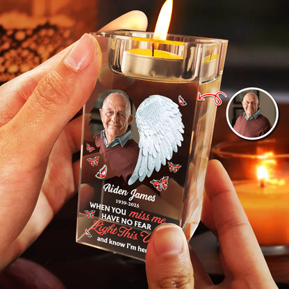 In Loving Memory Wings Blessing Memorial - Personalized Crystal Candle Holder