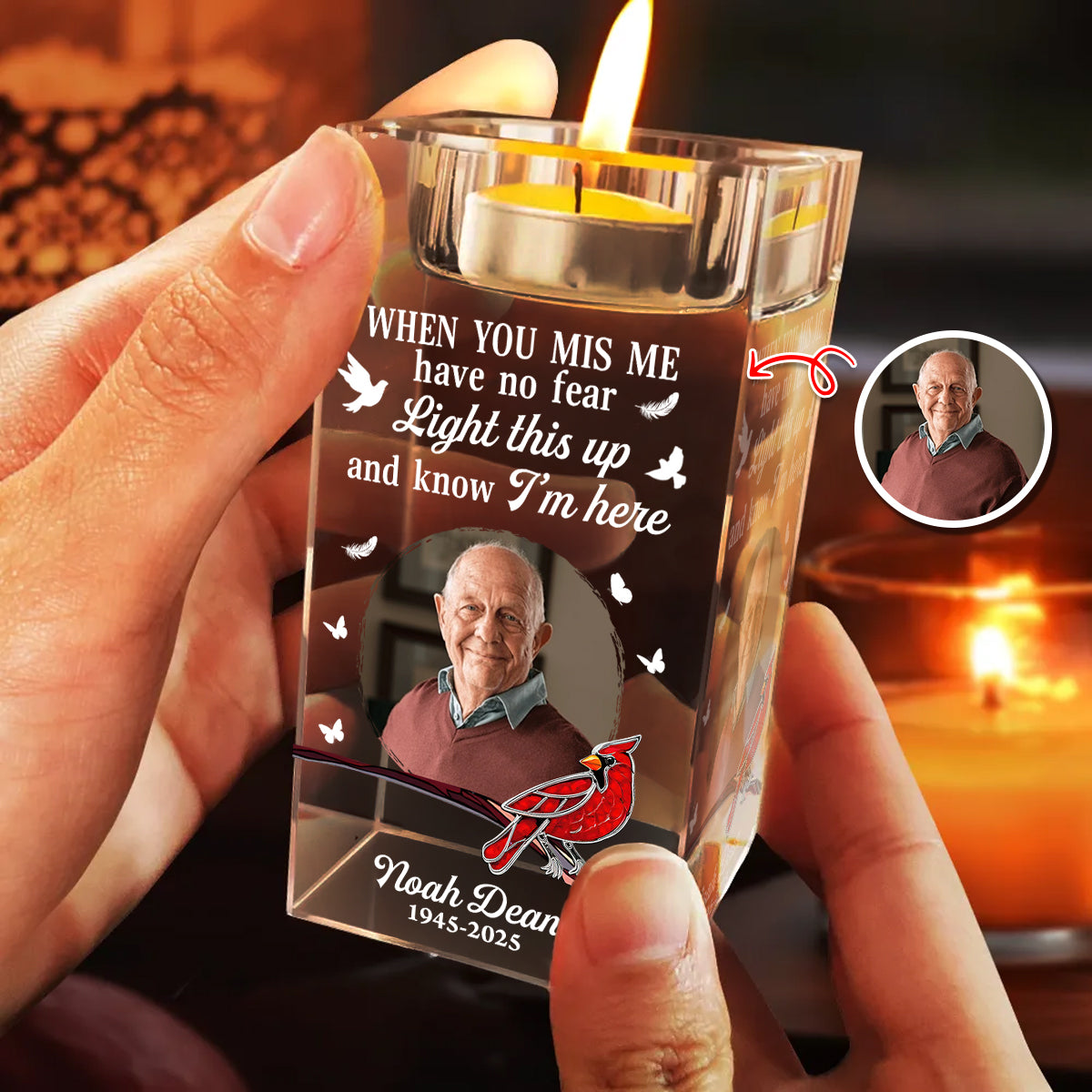 I Miss You - Personalized Crystal Candle Holder