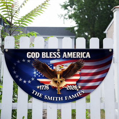 God Bless America 250 Years Of Freedom Glitter Fan Flag - Custom Family Name Non-Pleated Fan Flag