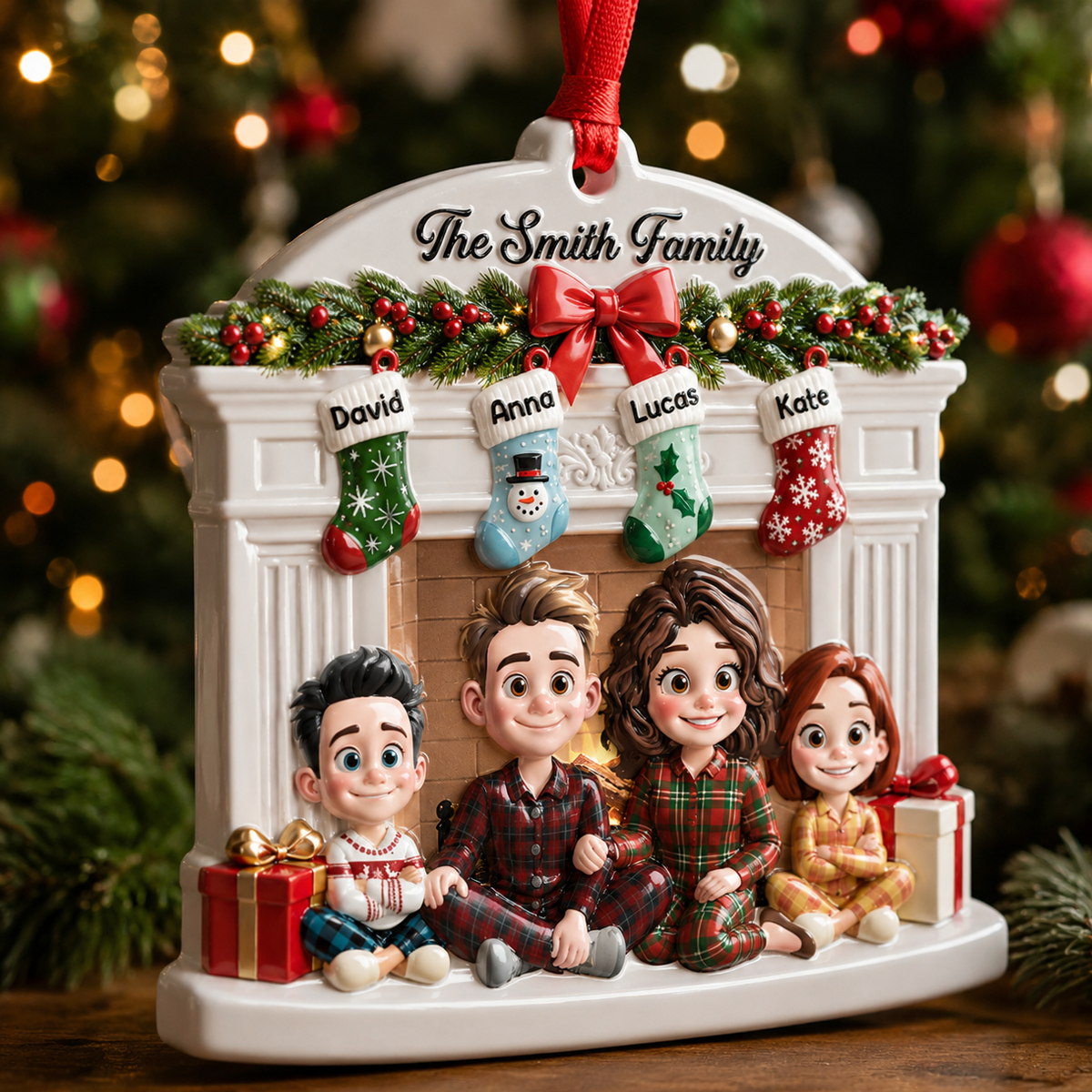 Personalized Christmas Festive Christmas Fireplace - Real 3D Relief Ornament 2