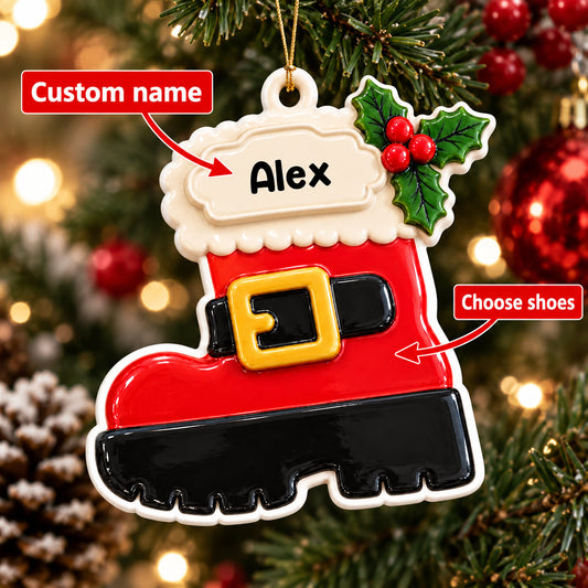 Personalized Santa Boot Ornament - Custom Name Christmas Keepsake for Kids and the Whole Family - - Real 3D Relief Ornament