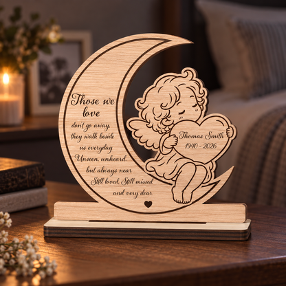 Memorial Angel - Personalized 2-Layer Wood Plaque With Flat Base