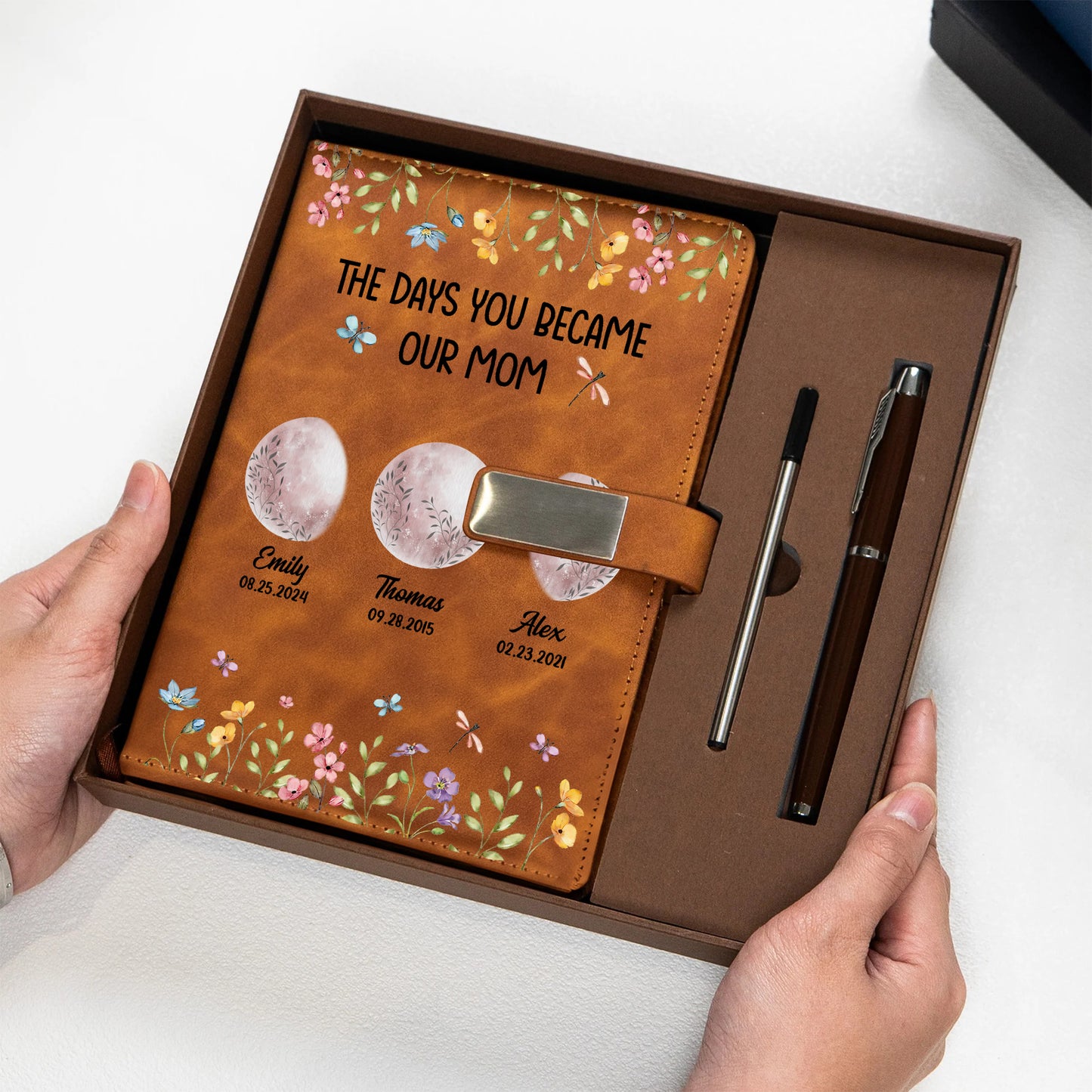 The Days You Become Our Mom - Personalized Leather Notebook Set