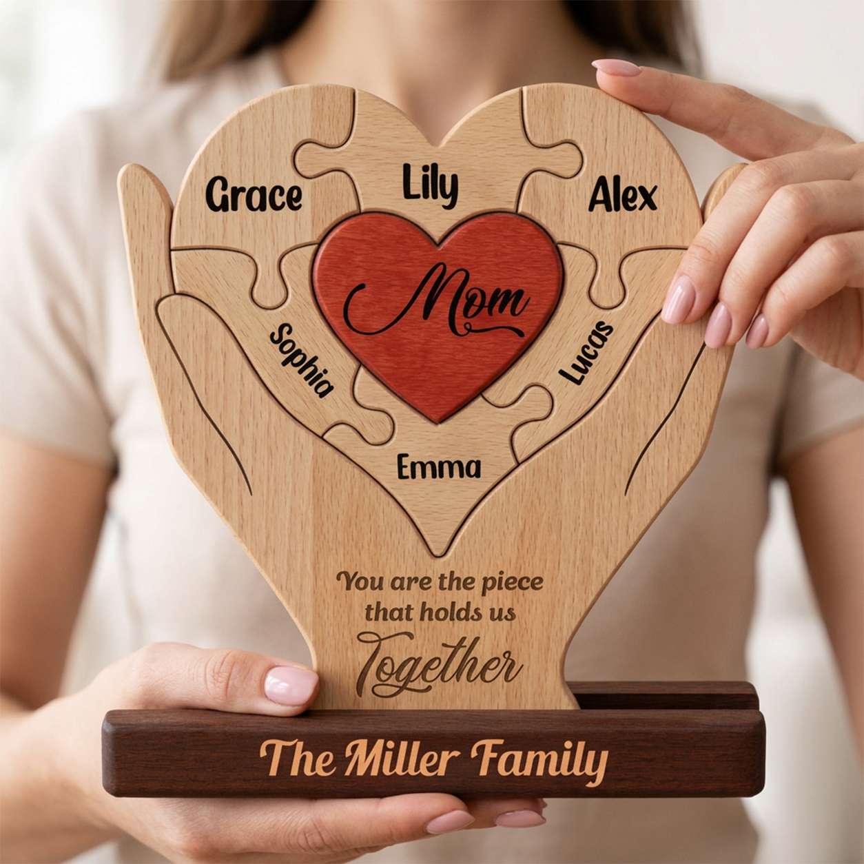 Personalized You Are The Piece That Holds Us Together Family Puzzle - Custom Wooden Name Puzzle