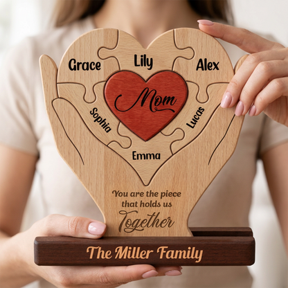 Personalized You Are The Piece That Holds Us Together Family Puzzle - Custom Wooden Name Puzzle