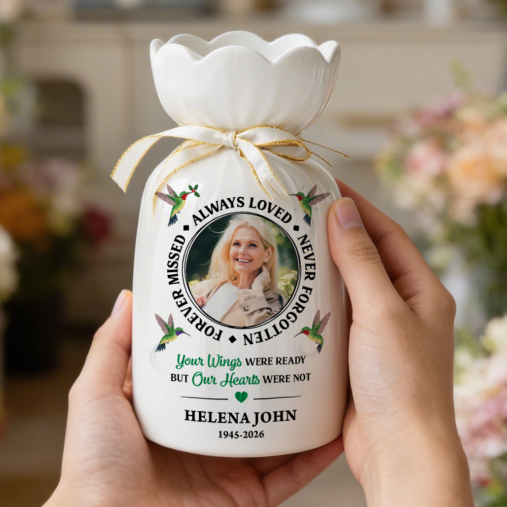 Custom Photo Memorial Always Loved Never Forgotten - Personalized Custom Ribbon Tie Flower Vase