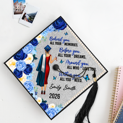 Behind You Flowers Senior Graduation Gift - Personalized Printed Graduation Cap Topper