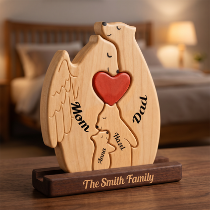 Personalized Christmas Bear Family Puzzle - Memorial Gift - Custom Wooden Name Puzzle