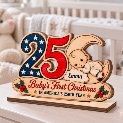 Little Baby First Christmas - Personalized 2-Layer Wood Plaque With Flat Base