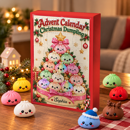 Christmas Dumpling Tree Advent Calendar - Dumpling Advent Calendar - 24 Mini Dumpling Squishies - Family Countdown Calendar