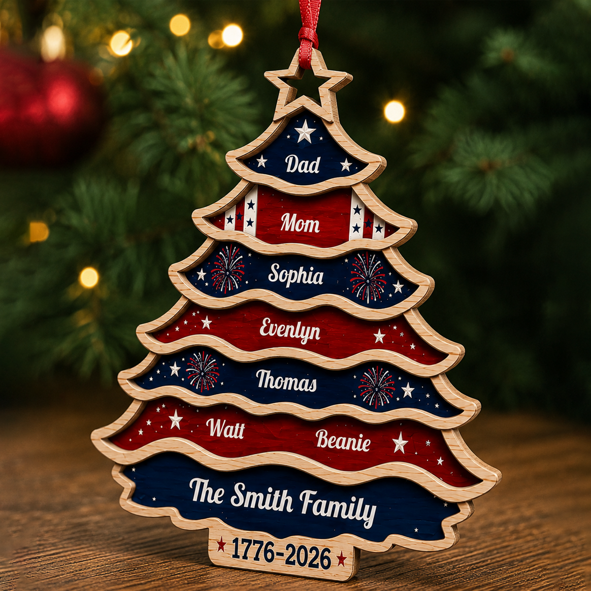 Personalized America 250th Anniversary Christmas United Like Branches Rooted In Pride - Real 3D Relief Ornament