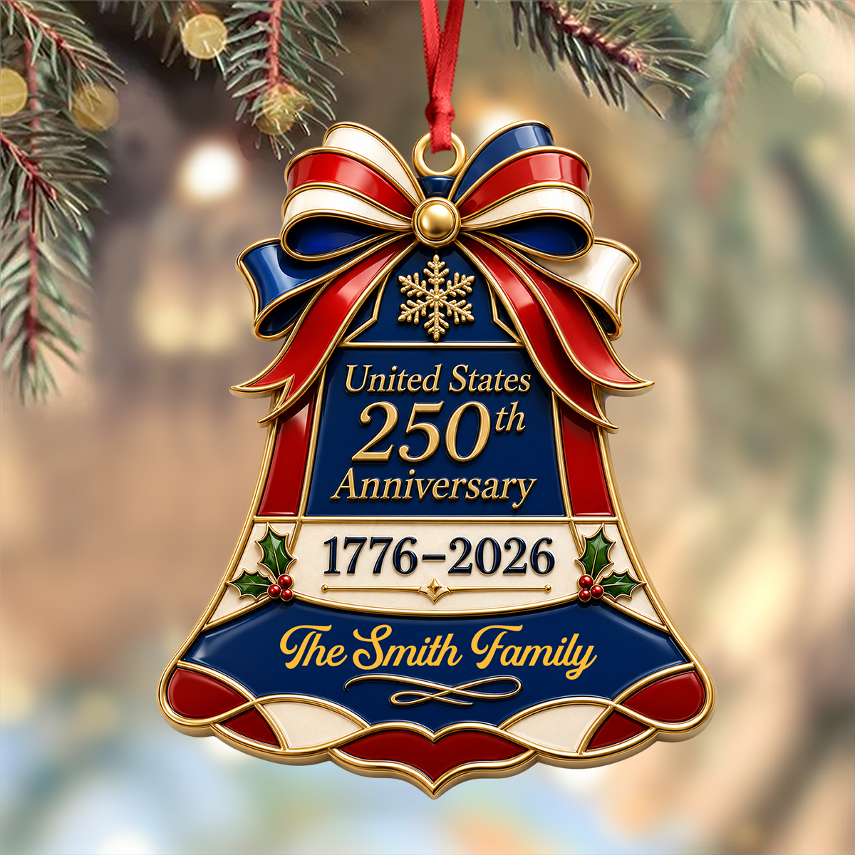 Personalized 250th America Christmas Ornament Patriotic - Real 3D Relief Ornament
