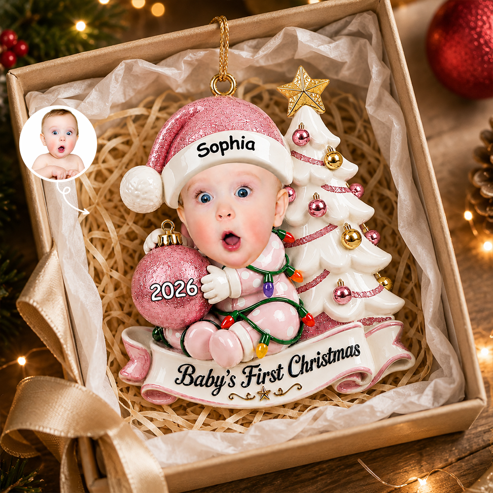 Custom Photo First Christmas  Little Hands Big Love - Real 3D Relief Ornament 2
