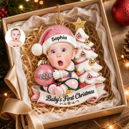 Custom Photo First Christmas  Little Hands Big Love - Real 3D Relief Ornament 2