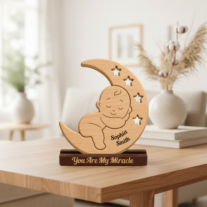Personalized Baby New Born Moon Our Little Baby Puzzle - Custom Premium Wooden Name Puzzle - Christmas Gifts - New Mom New Dad