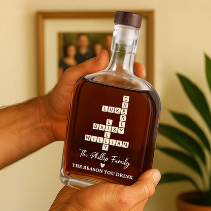 Crossword Puzzle Art - Our Family Personalized Custom Whiskey Bottle