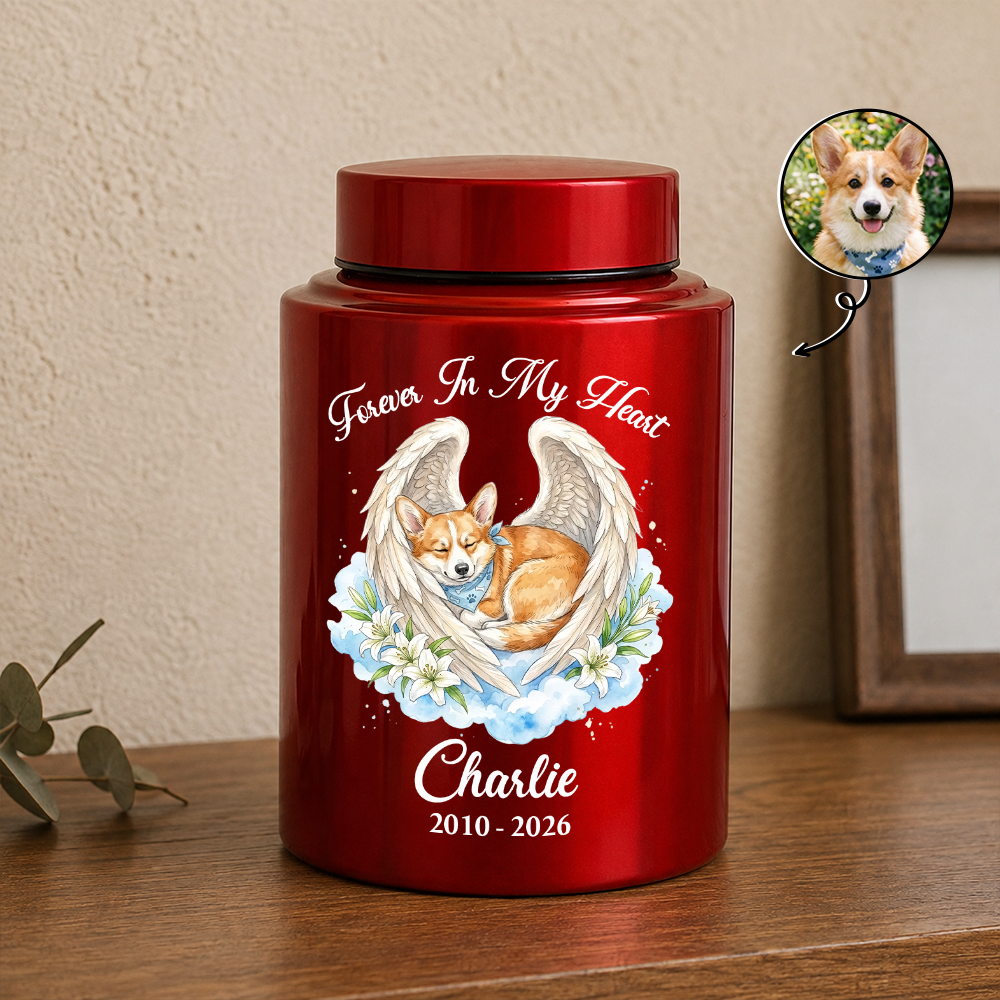 Memorial Upload Dog Cat Custom Photo - Remembrance Gift - Keepsake Wings Urn for Ashes - Stainless Steel Urn