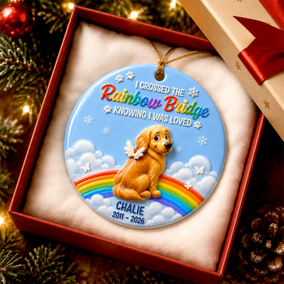 I Cross The RainBow - Memorial Dog Loss - Real 3D Relief Ornament 2