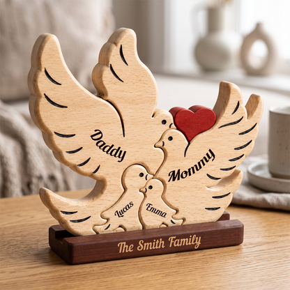 Personalized Bird Family Puzzle - Custom Premium Wooden Name Puzzle - Christmas Gifts