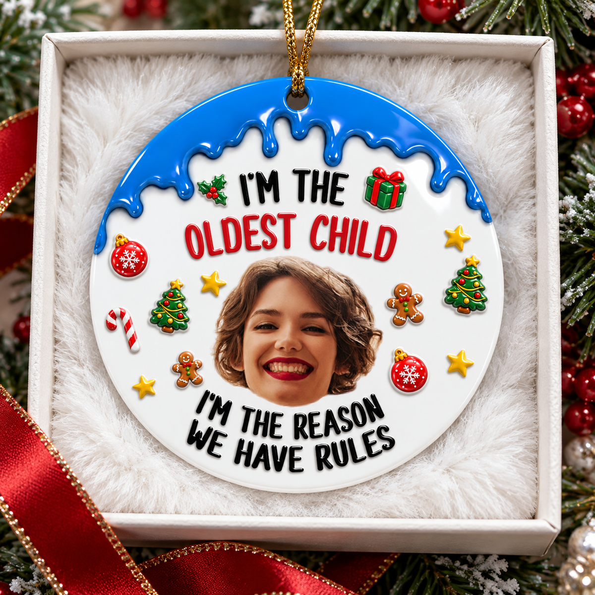 Funny Family Rules Photo Merry Christmas - Real 3D Relief Ornament