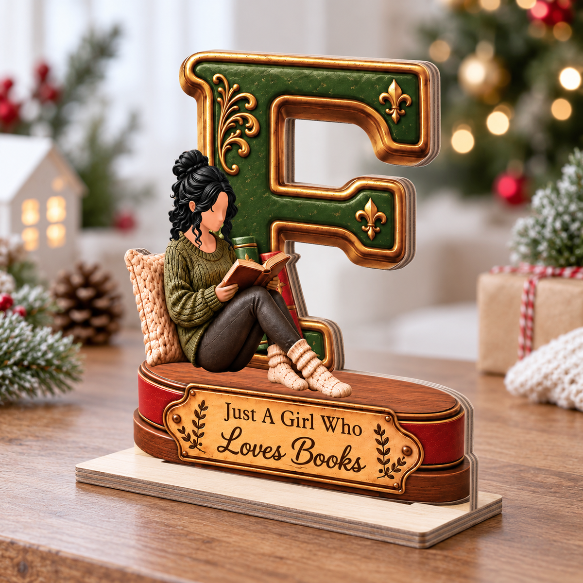 Just A Girl Who Loves Books Christmas - Personalized 2-Layer Wood Plaque With Flat Base
