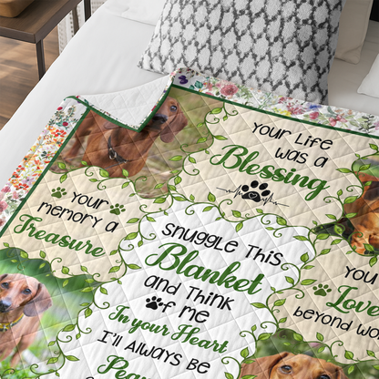 Custom Photo Dog Cat Pet Memorial Snuggle - Memorial Personalized Custom Blanket - Quilt Blanket