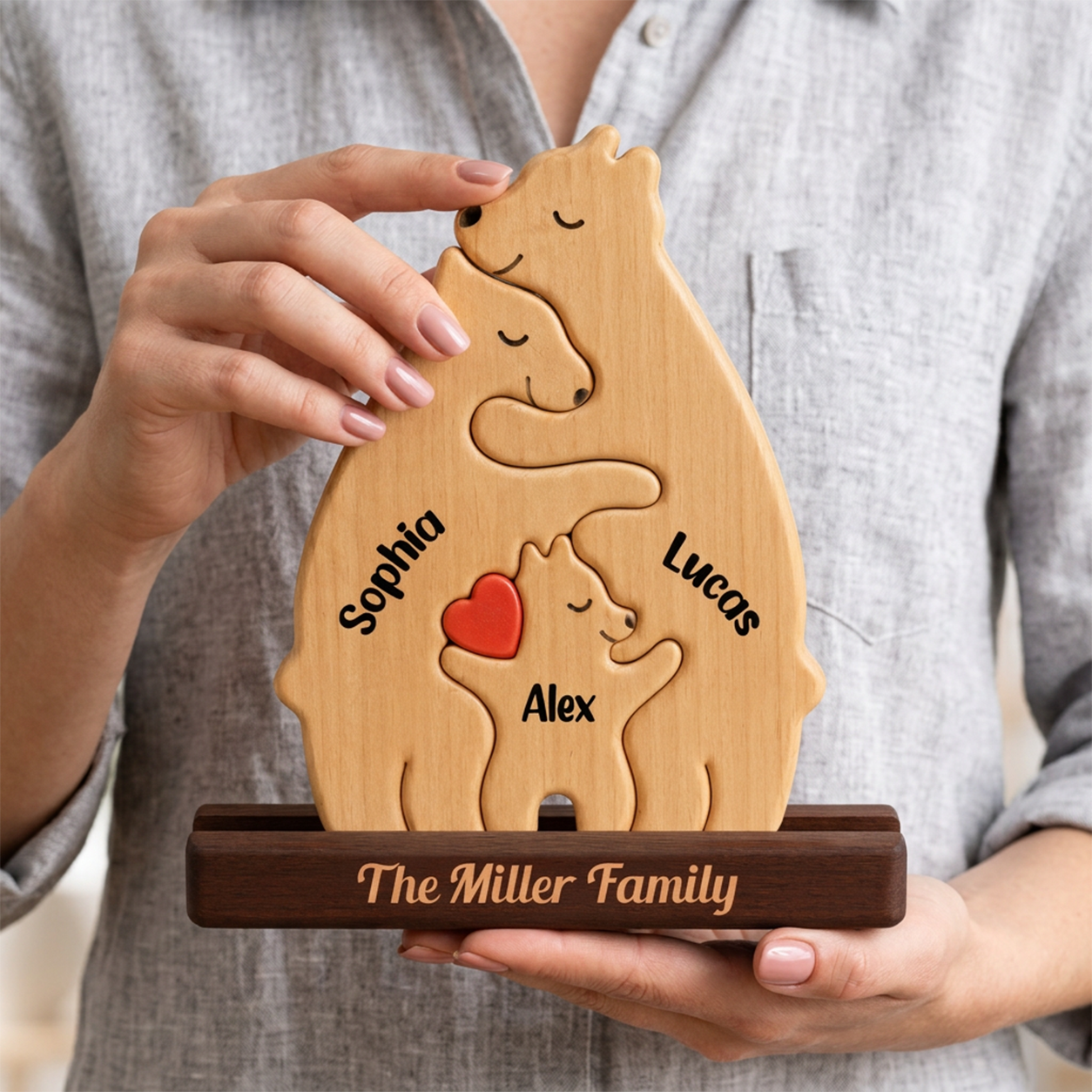 Personalized Bear Family Puzzle - Custom Wooden Name Puzzle