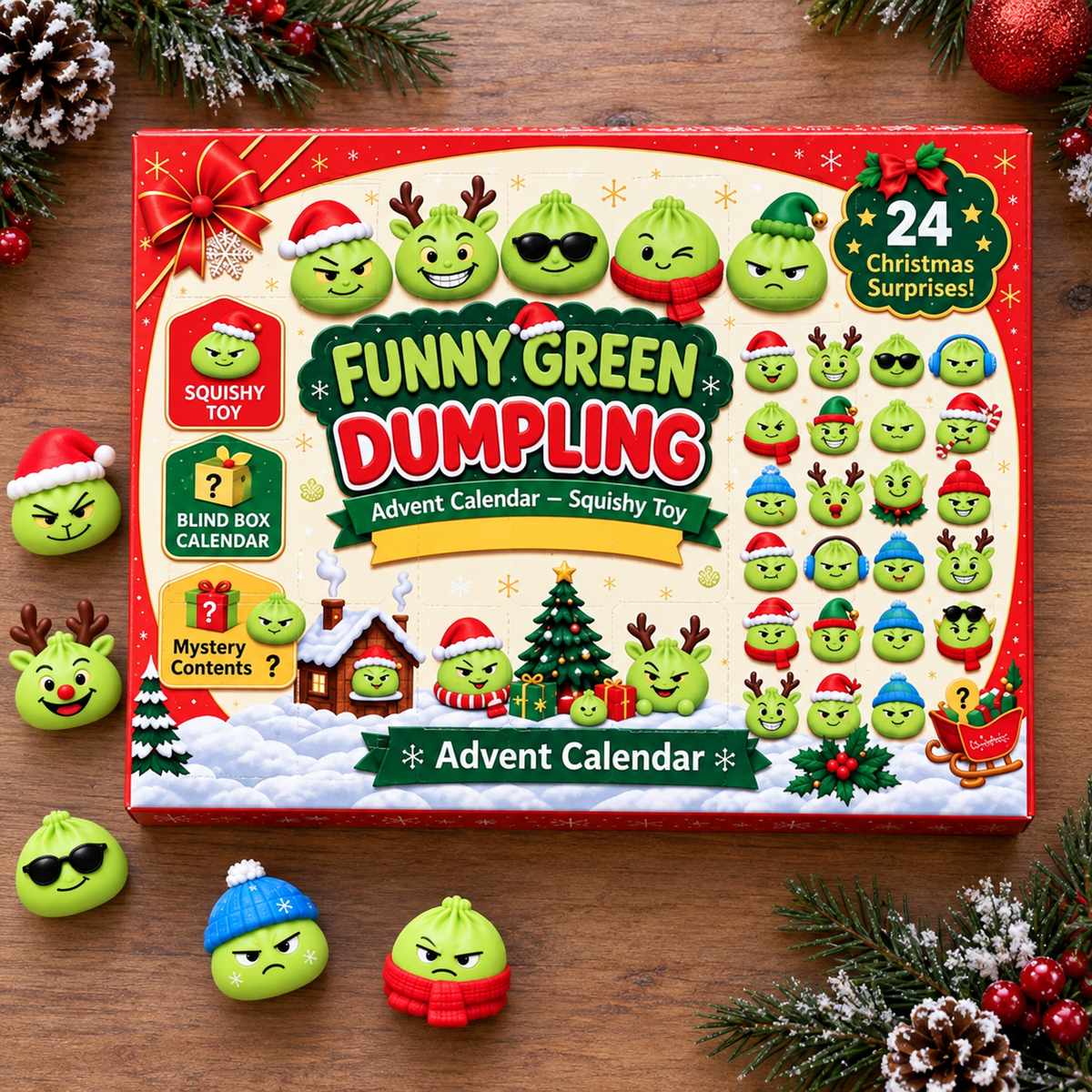 Funny Green Dumpling Advent Calendar - Christmas Countdown Gifts