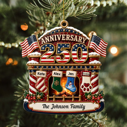 Christmas Fireplace Love United States Of America - Real 3D Relief Ornament