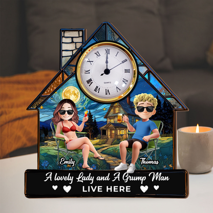A Lovely Lady And A Grumpy Man - Desk Clock Plaque Personalized Gifts