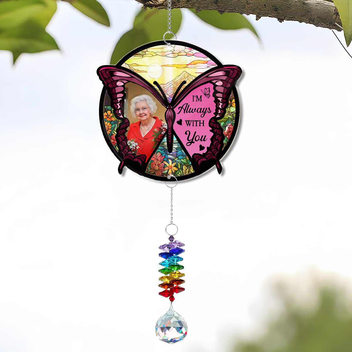 Butterfly I'm Always With You  - Ornament Hanging Piece With Crystal Charm - 2 Layered