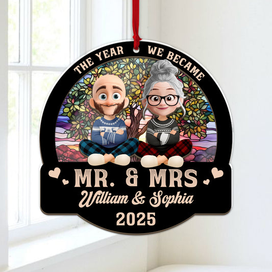 Forever Love Couple Christmas - Personalized Window Hanging Suncatcher Ornament