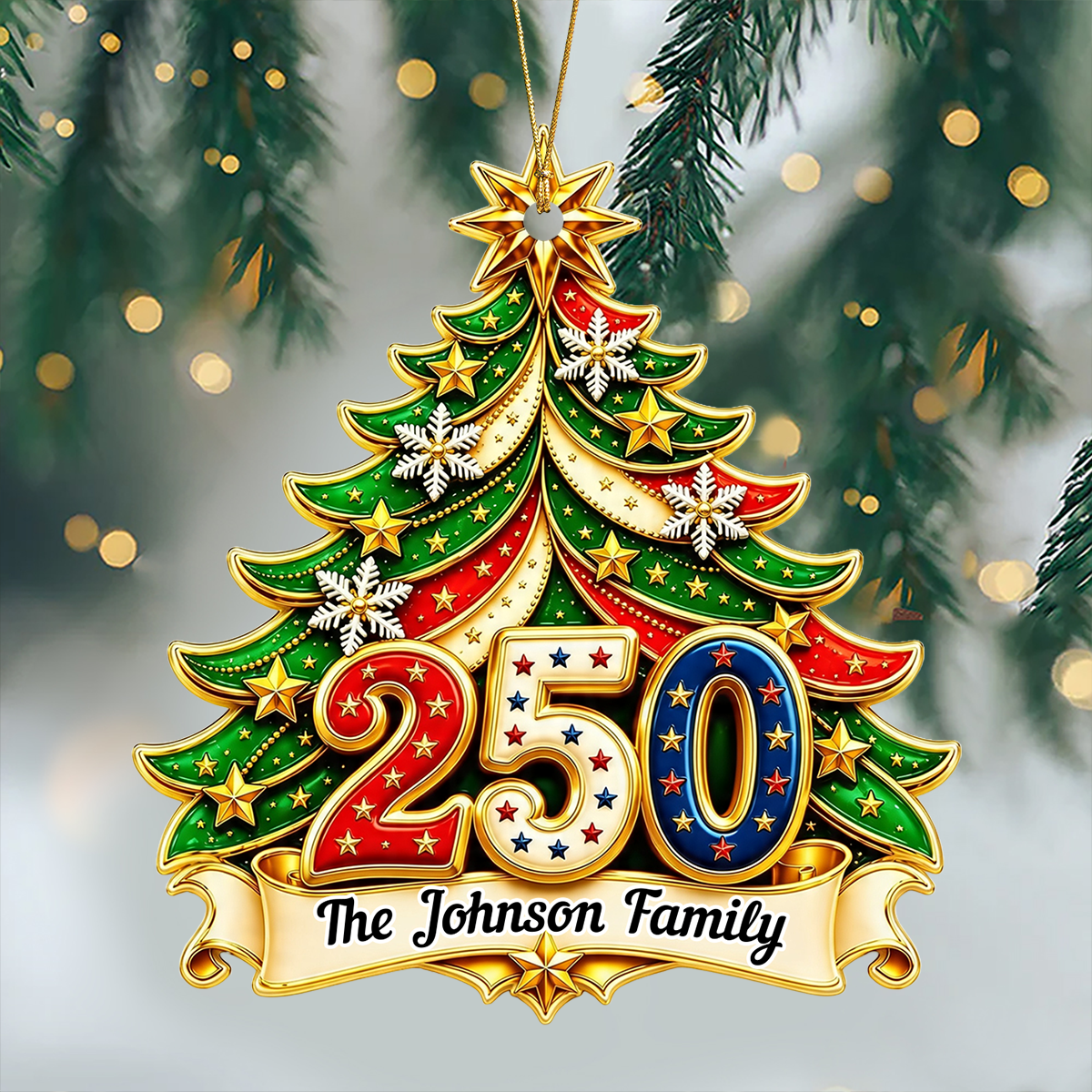 Custom Family Name Personalized 250th America Christmas Ornament - Real 3D Relief Ornament