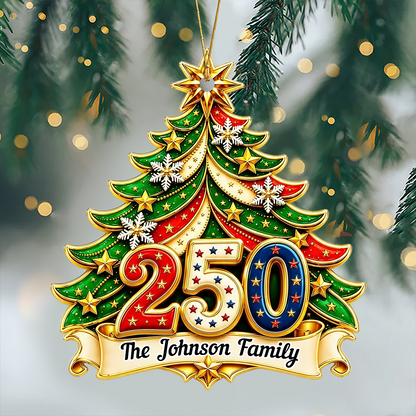 Custom Family Name Personalized 250th America Christmas Ornament - Real 3D Relief Ornament