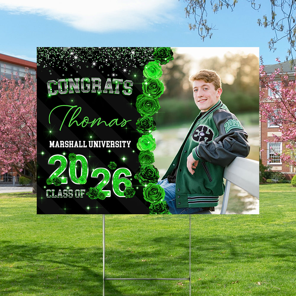 Class Of 2026 Roses Glitter Lawn Sign, Graduation Gift - Personalized Graduation Yarn Sign With Stake